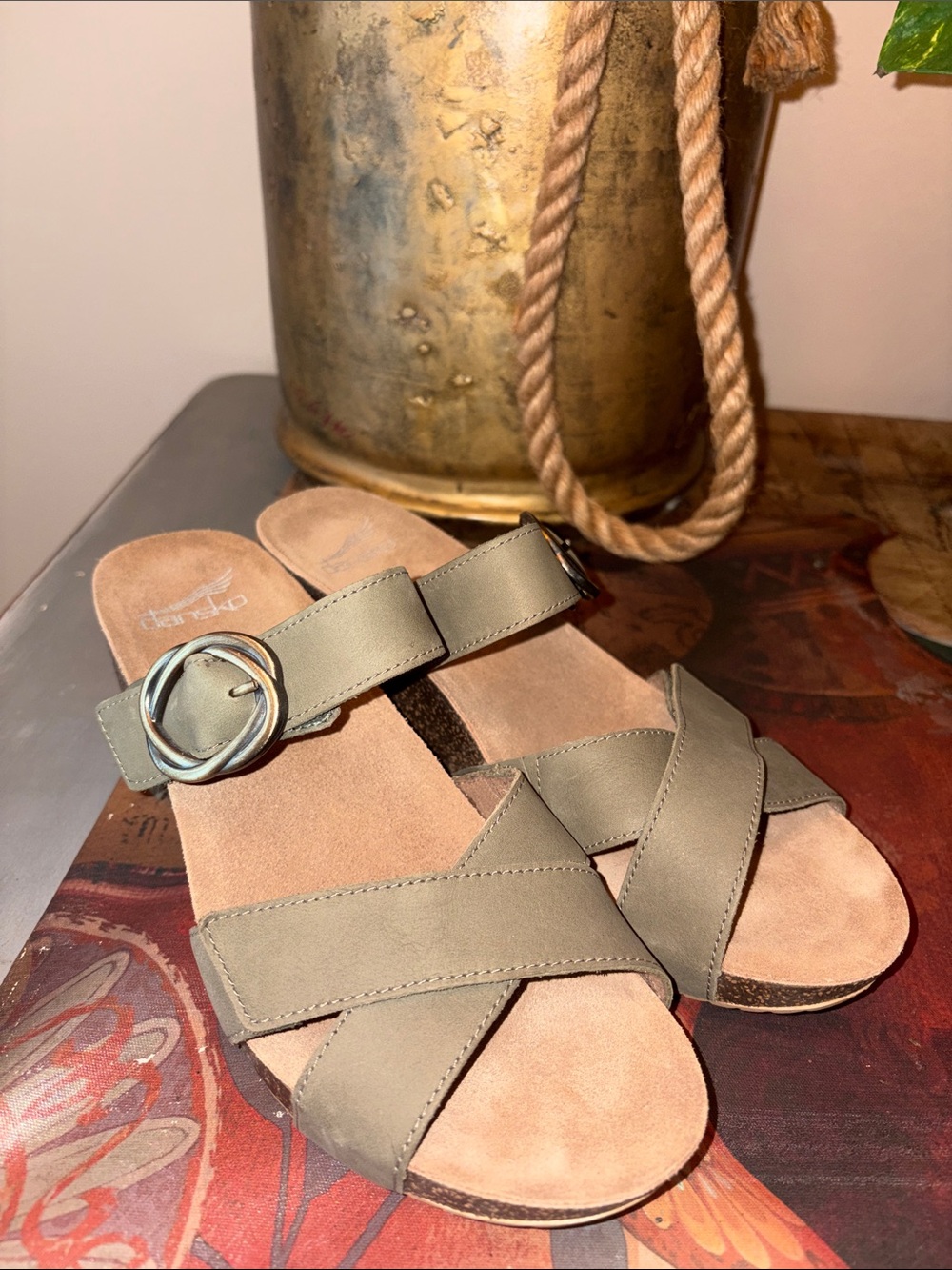 NWOT Dansko Susie Sandals Army Green Open Toe Double Strap Wedge EU39/US 8.5-9 - Picture 10 of 14